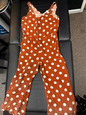 Monteau Rust Orange Polka Dot Jumpsuit